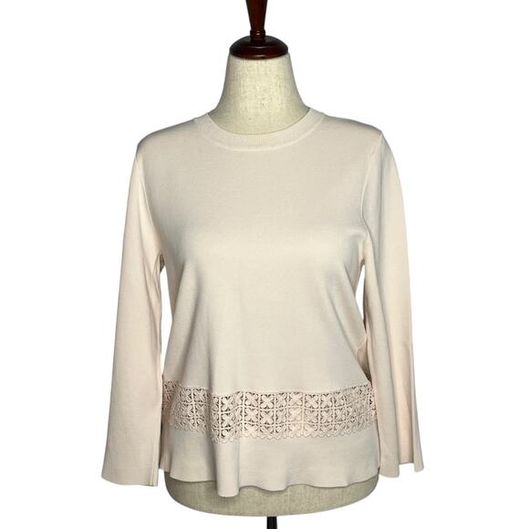 J. Crew Sweater Women’s Size Large Lace Hem Light Blush 100% Cotton C5223 - Picture 1 of 9